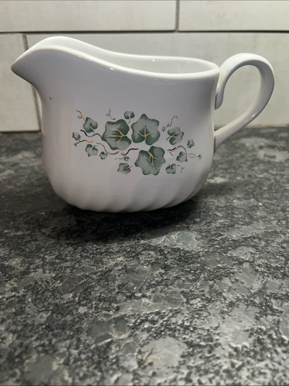 Corelle Calloway Ivy White Ceramic Creamer or gravy boat Green Floral Design